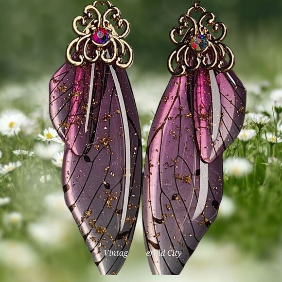 Fairy Butterfly Wings Handmade Earrings Fantasy Nature Magical Insect Witch Bug - Picture 2 of 12